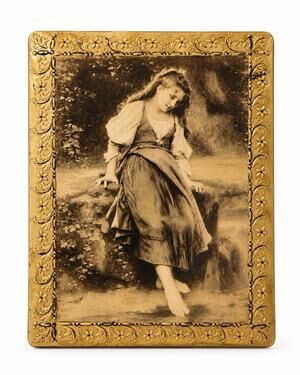 Antique Léon Perrault Nature’s Mirror Art Plaque Sepia Print Ornate 8x10.5